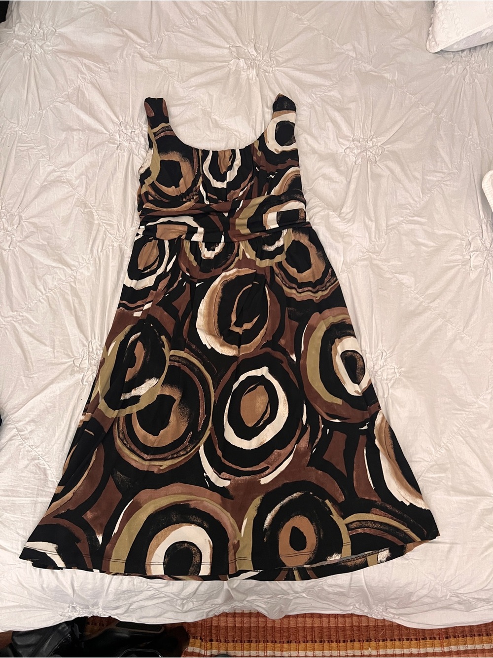 AB Studio Brown Black Cream Circular Print Sleeveless Dress